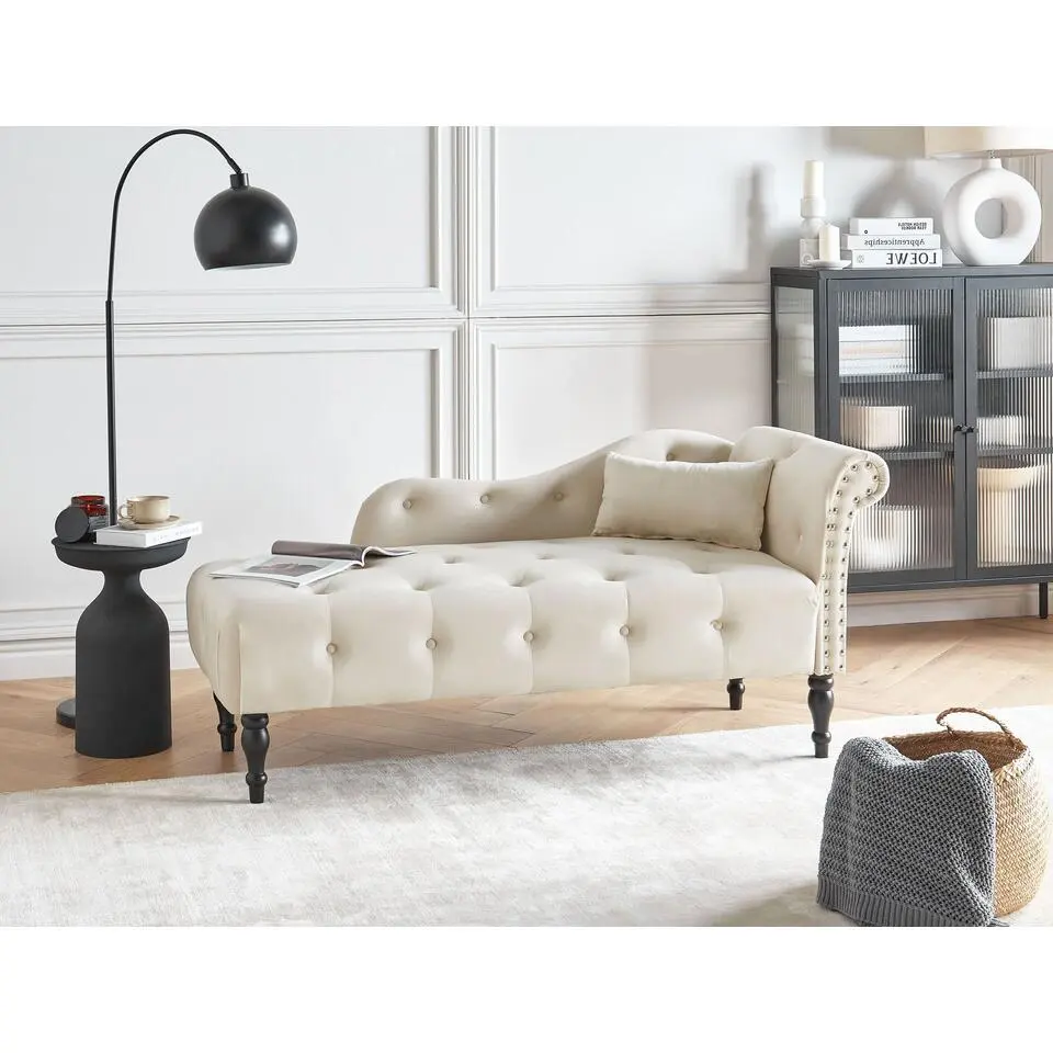 IVRY - Chaise longue - Lichtbeige - Rechtszijdig - Fluweel