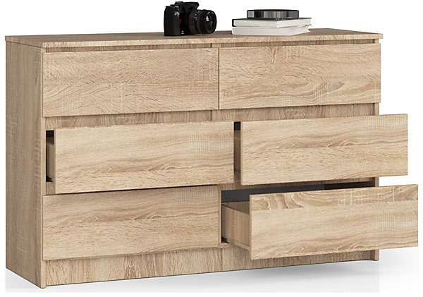 Commode AKORD K140 Chêne Sonoma 138 cm 6 tiroirs façade Chêne Sonoma 138x40x77 cm