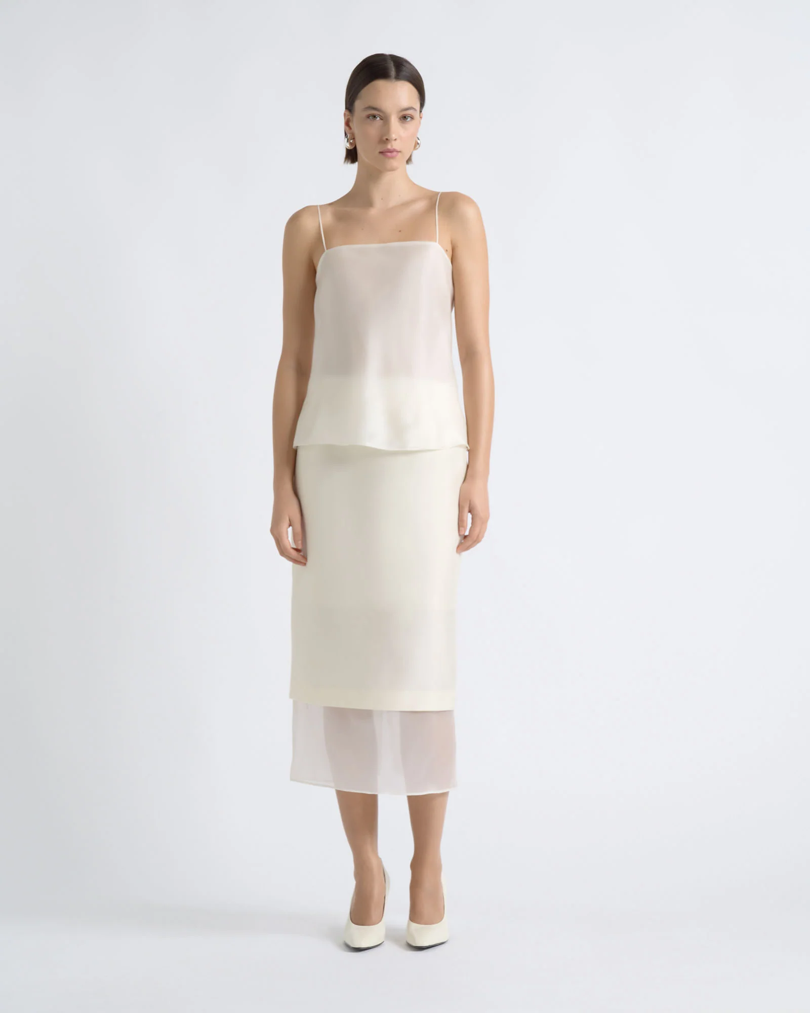 Silk Organza Contrast Midi Skirt