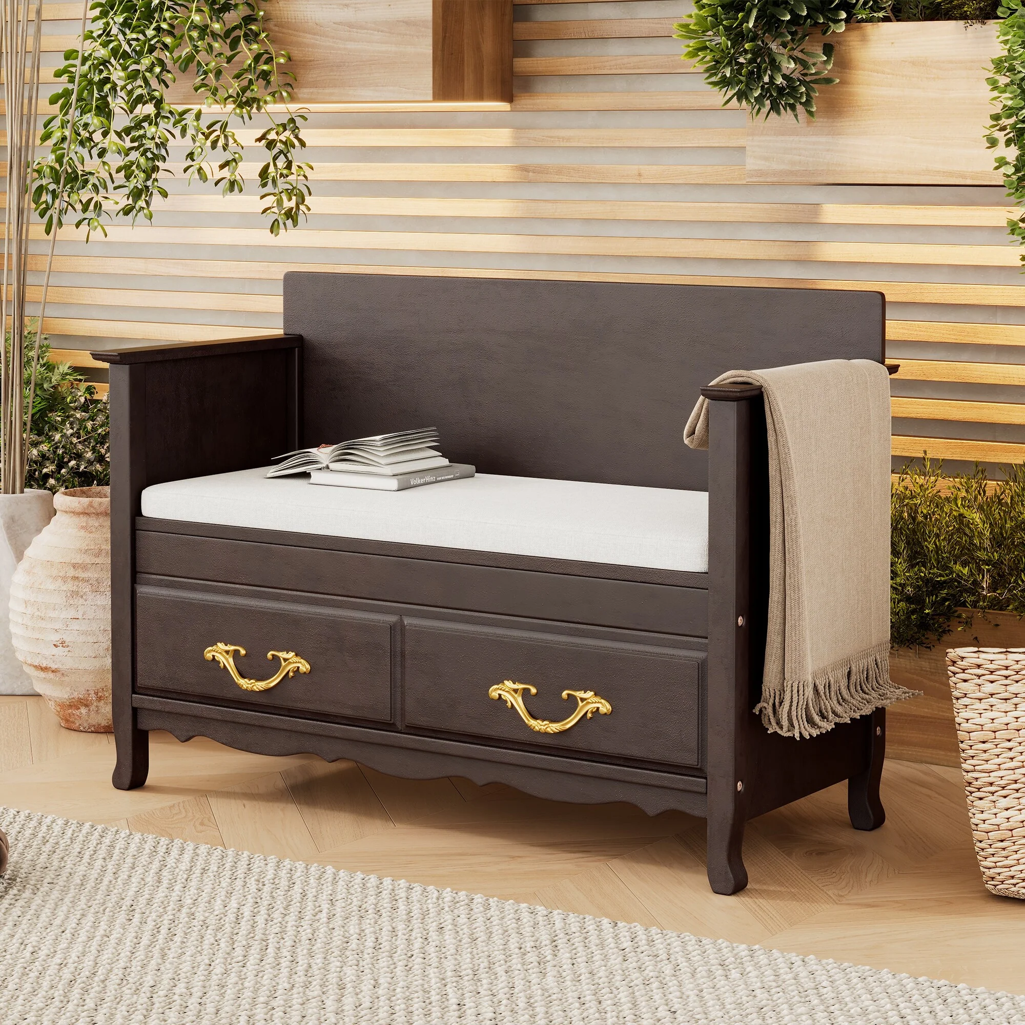 42 Inch Wide Storage Bench For Entryway Bench with Removable Cushion