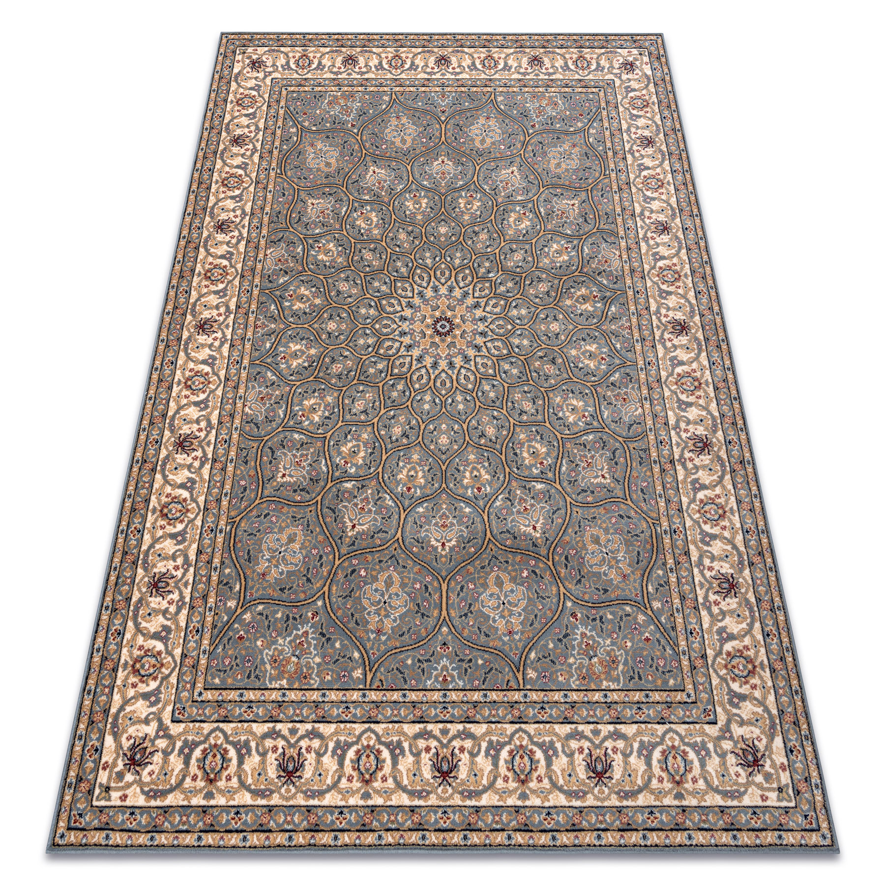 Dywan wełniany NAIN Rozeta, ramka, 1180/51034 niebieski / beż 80x150 cm
