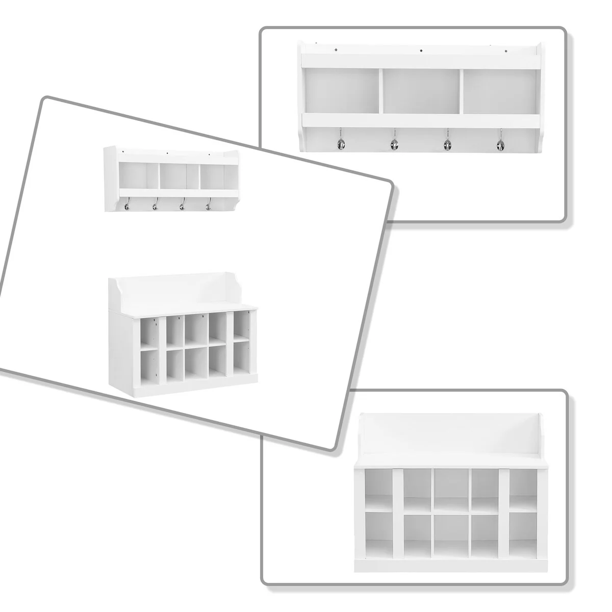 Modern Minimalist Storage Bench with Wall-Mounted Coat Rack