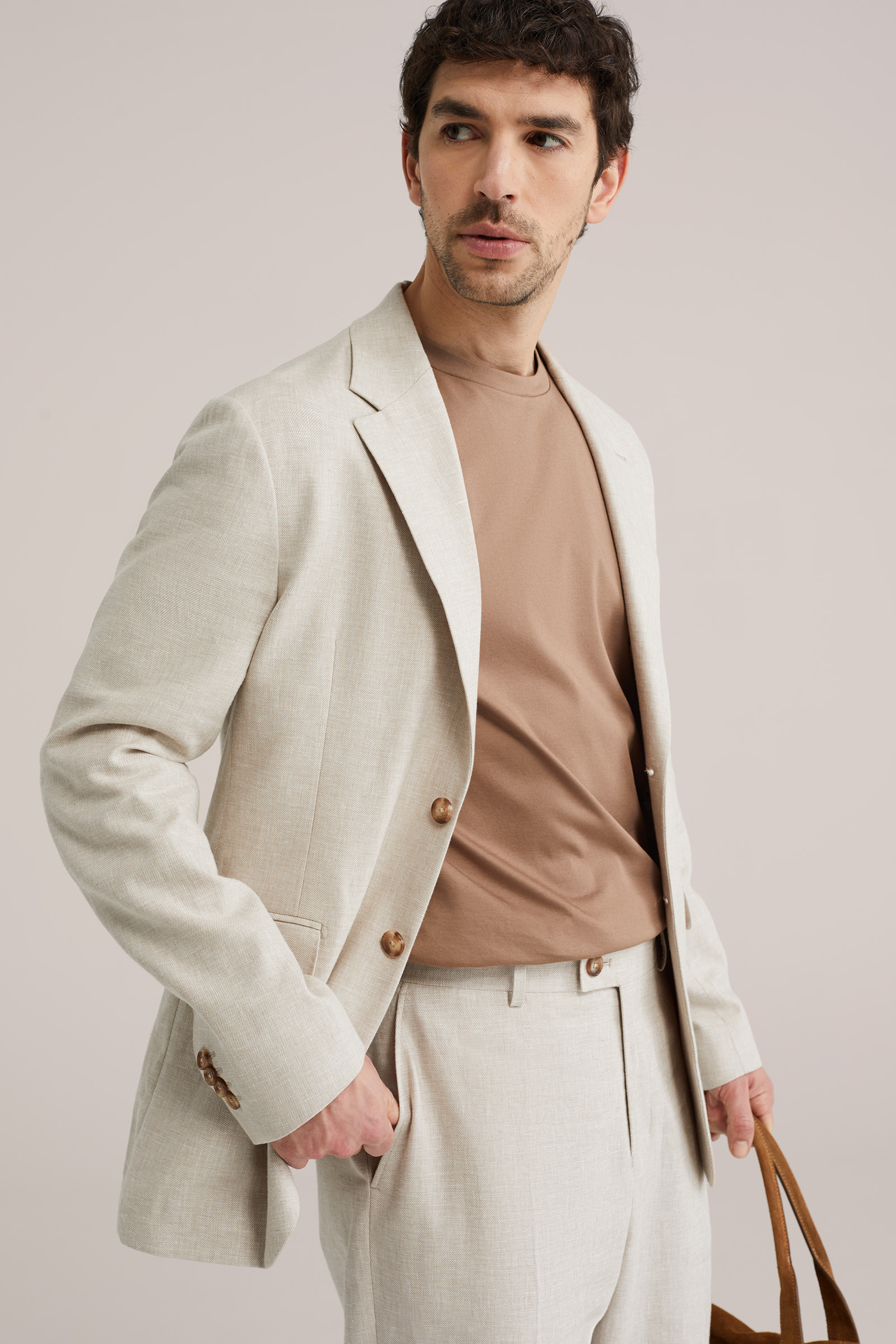 Heren slim fit blazer van linnenmix