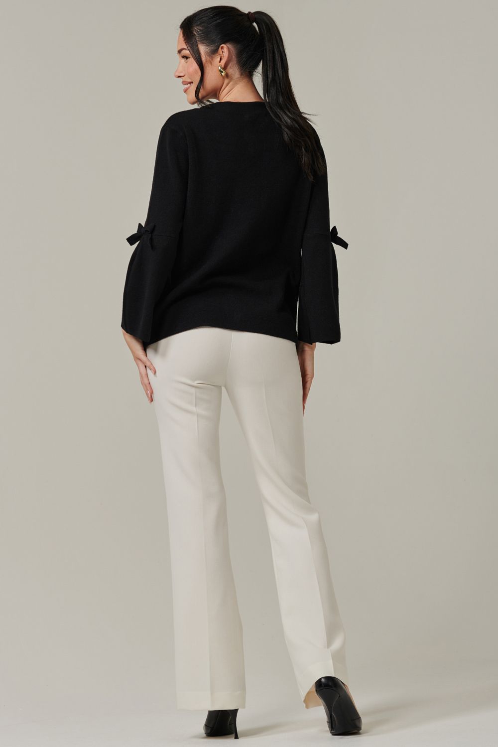 Jolie Moi Button Bow Sleeve Knit Cardigan
