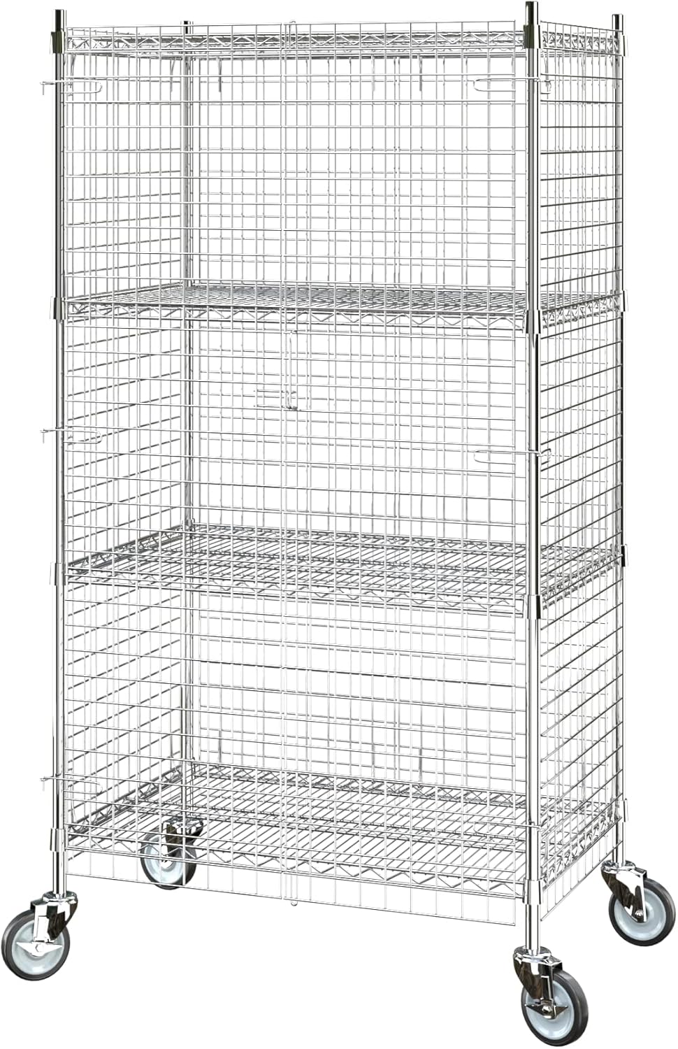 Commercial Grade NSF Listed Metal Wire Mesh Storage Chrome Mobile Security Cage Kit, 24 x 36 x 70, Perfect for Warehouse, Grocery Store, Restaurant, Dishroom
