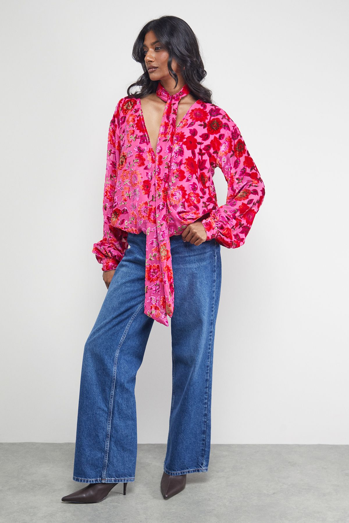 Warehouse Devore High Neck Wrap Front Blouse