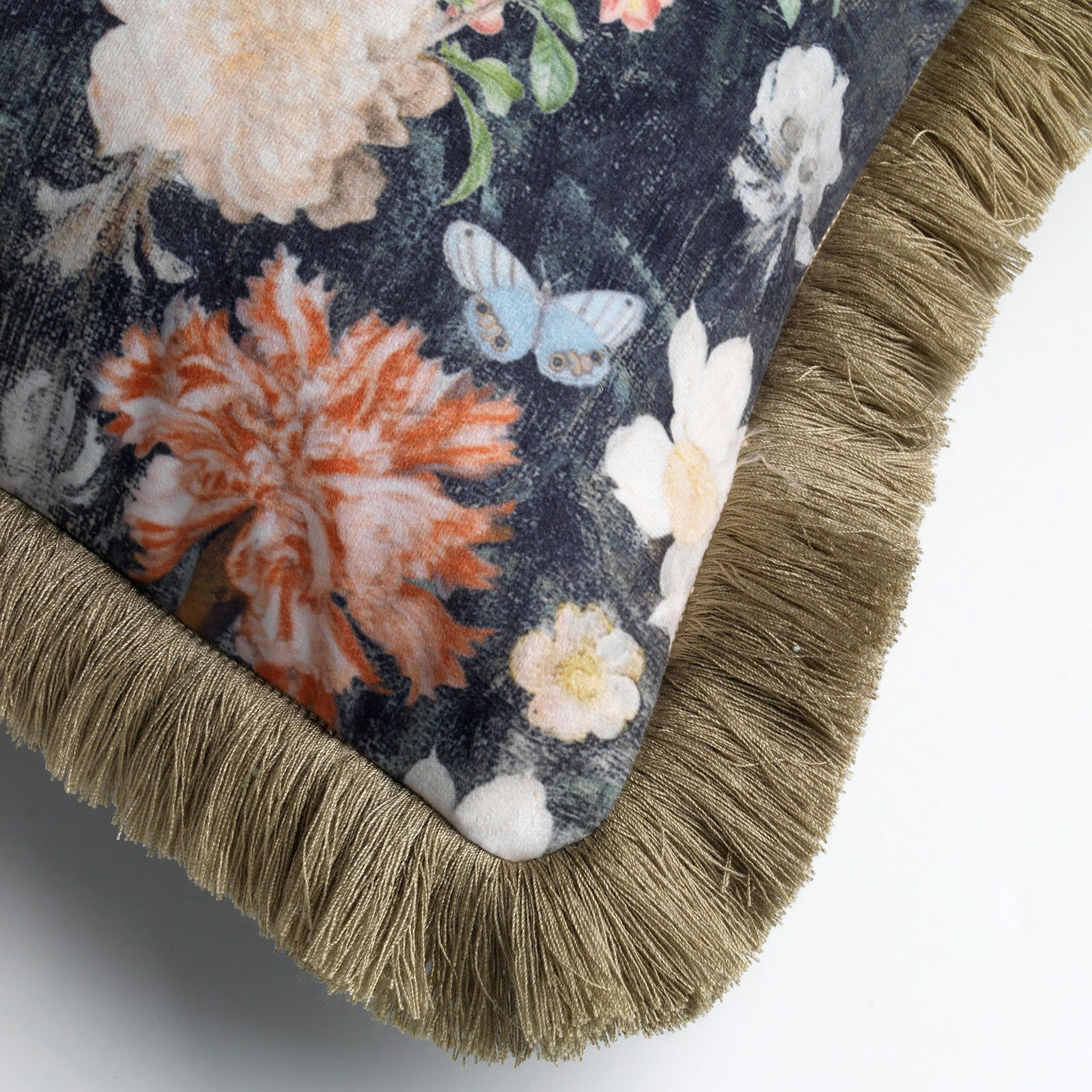 HOLLY - Housse de coussin vert en velours-45x45 cm avec motif fleuri