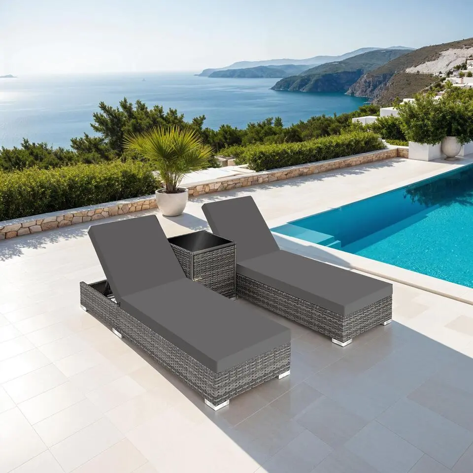 tectake Set Van 2 Wicker Ligbedden - Verstelbaar - Comfortabel - Grijs