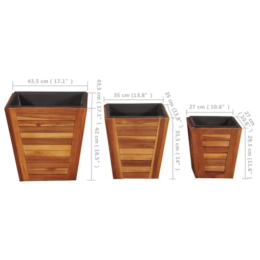 NNEVL Garden Raised Bed Set 3 Pieces Square Solid Acacia Wood