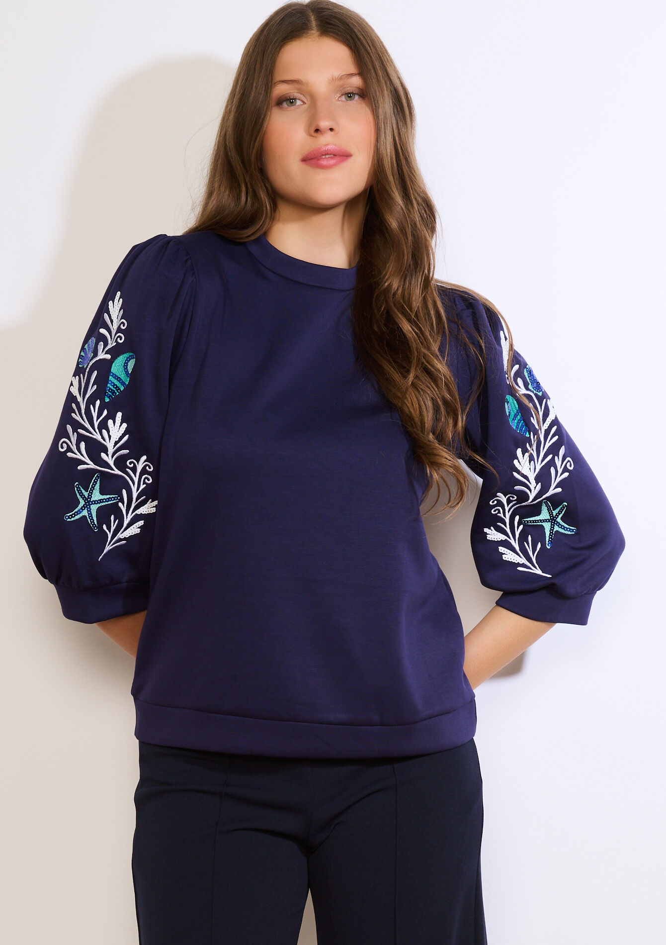 Sweater met geborduurde mouwen