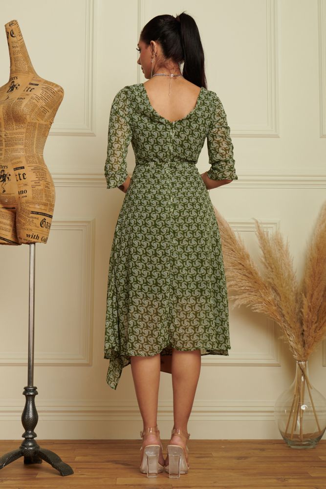 Jolie Moi Floral Chiffon Frill Hem Midi dress