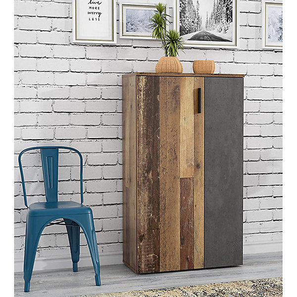 Armoire à chaussures 2 portes 5 tablettes décor bois vintage - AMELIE