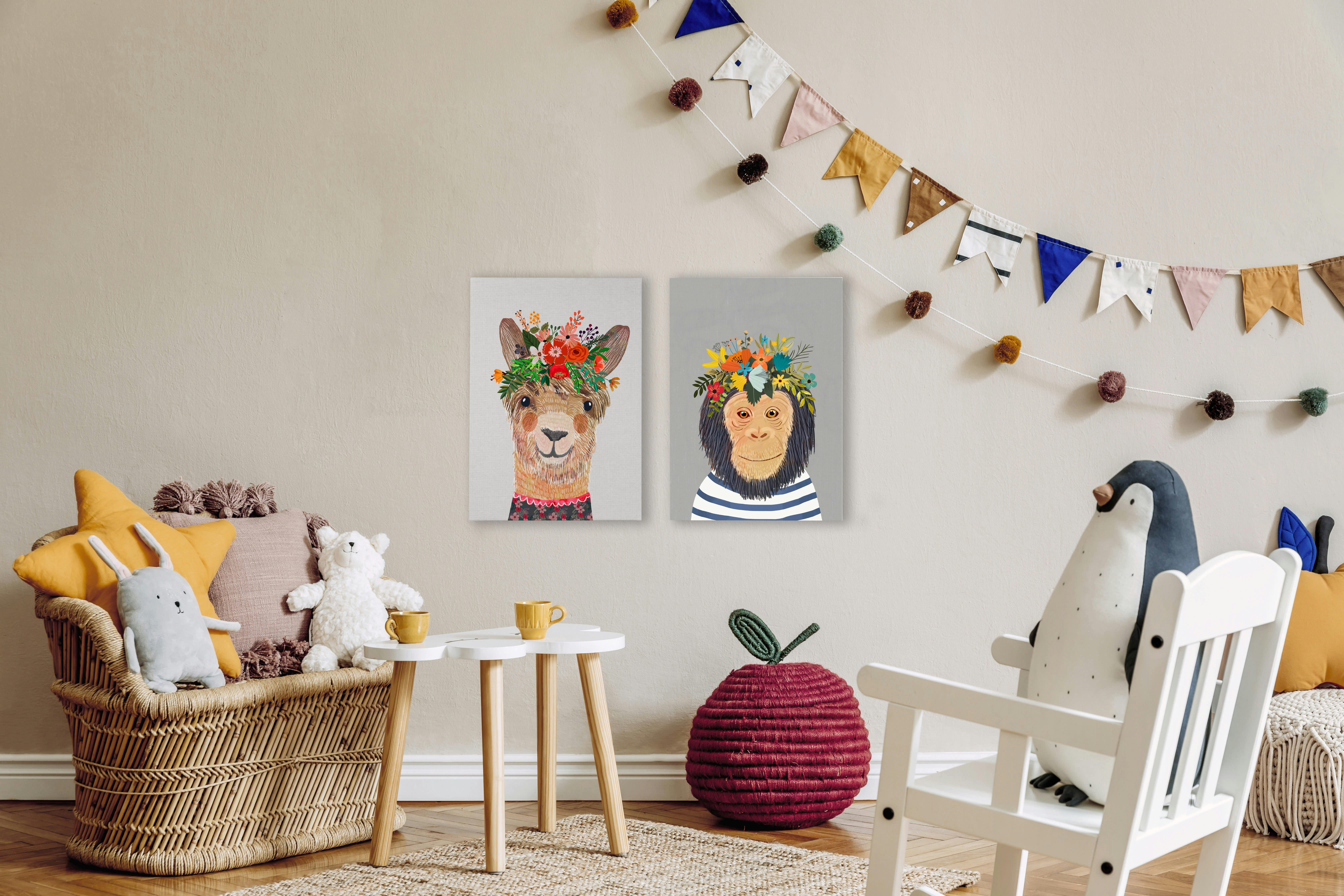 FLORAL LLAMA - Peinture sur toile 60x40Estampado Lamas florales