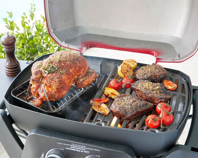 Ziggy Elite Twin Grill Natural Gas BBQ Plus Cart Bundle - Gunmetal Grey