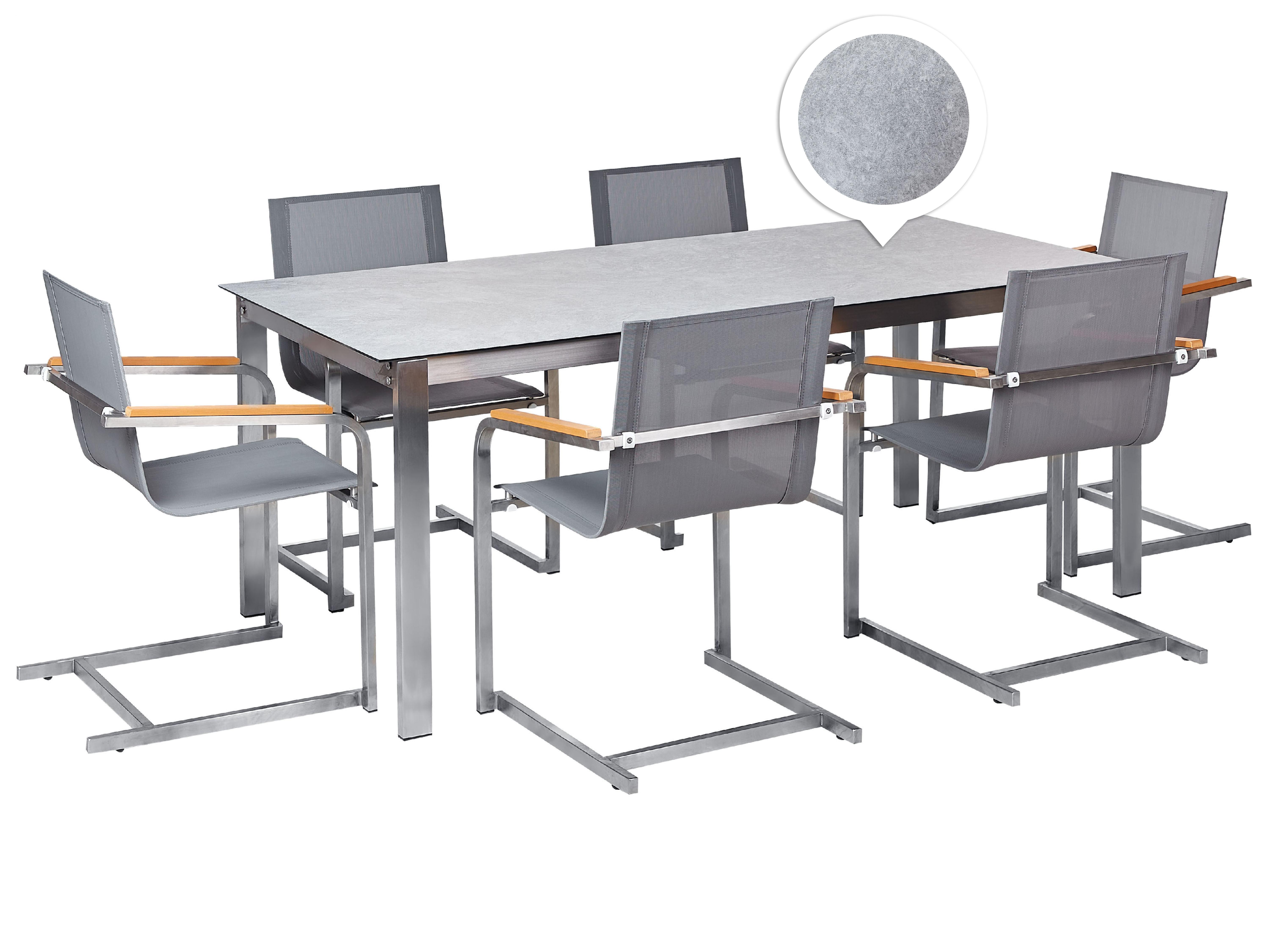 Garden Dining Set 6 Seater COSOLETO Tempered Glass Grey