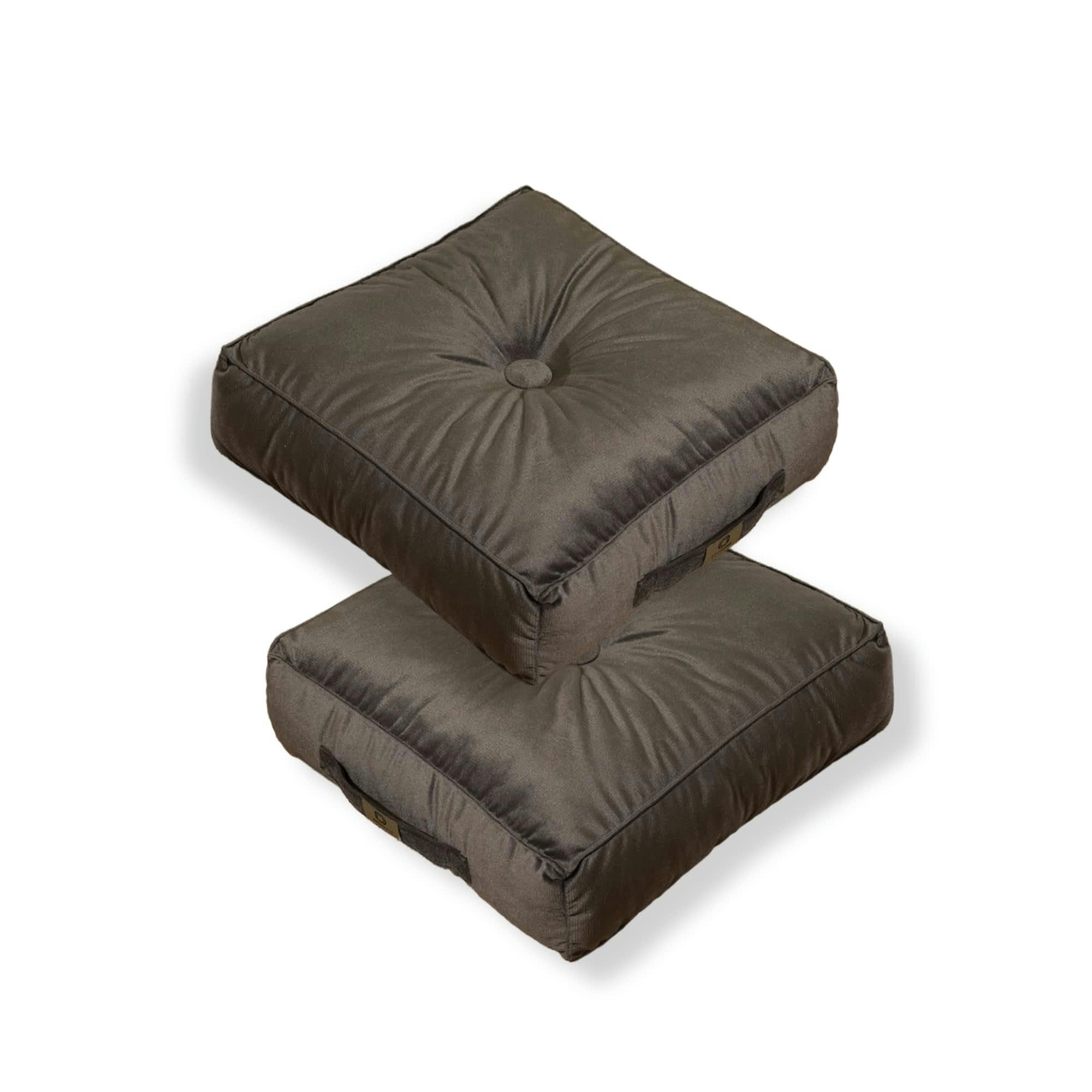 - Pouf en velours 40 x 40 x 14 cm lot de 2 - Gris fonce