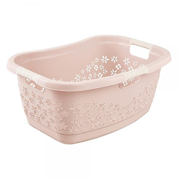 Corbeille à linge ergonomique à poignées souples 50 litres - Rose