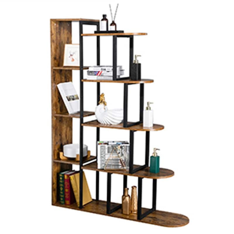 5 Shelf Geometric Bookcase Freestanding Corner Ladder Shelf