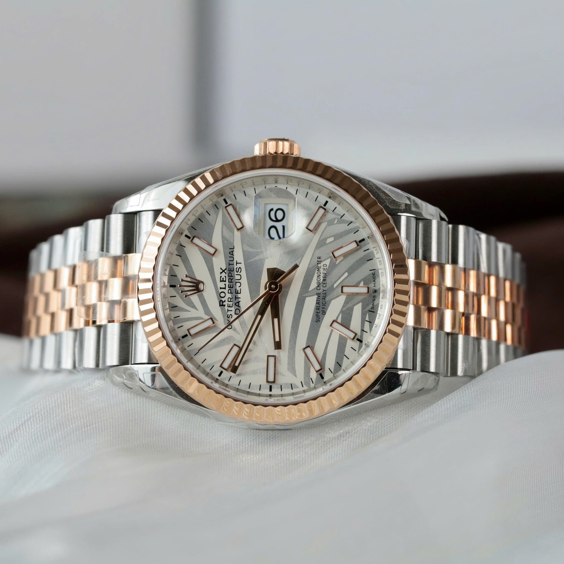 Rolex Datejust 126231 SS/RG Plated Silver Palm Dial 36mm Jub Super Clone
