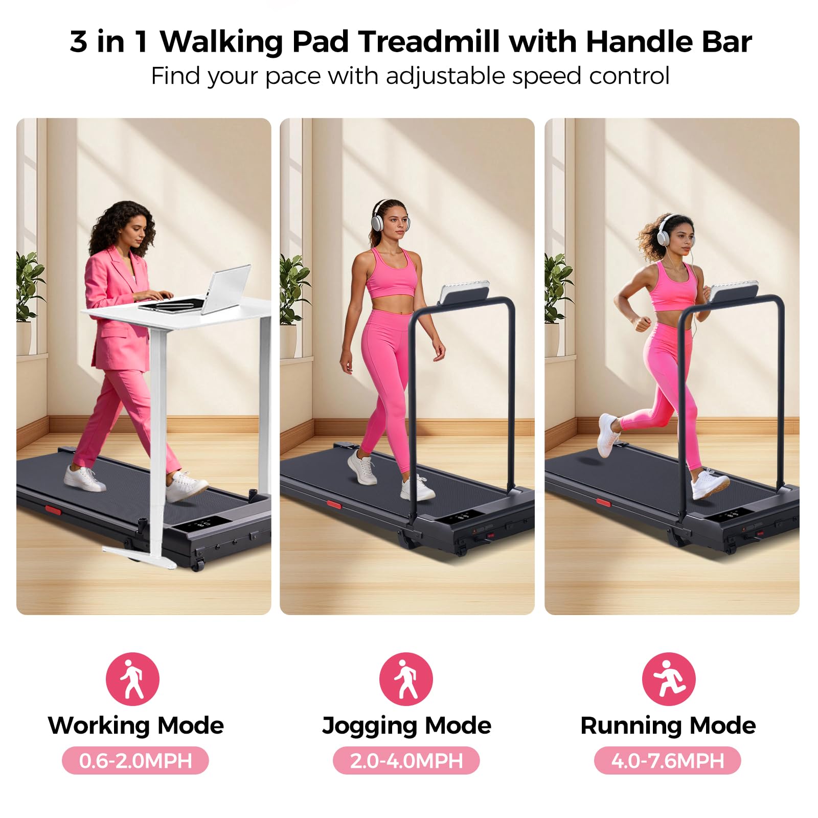 HEVGLRM Walking Pad Treadmill with Handle Bar and Incline