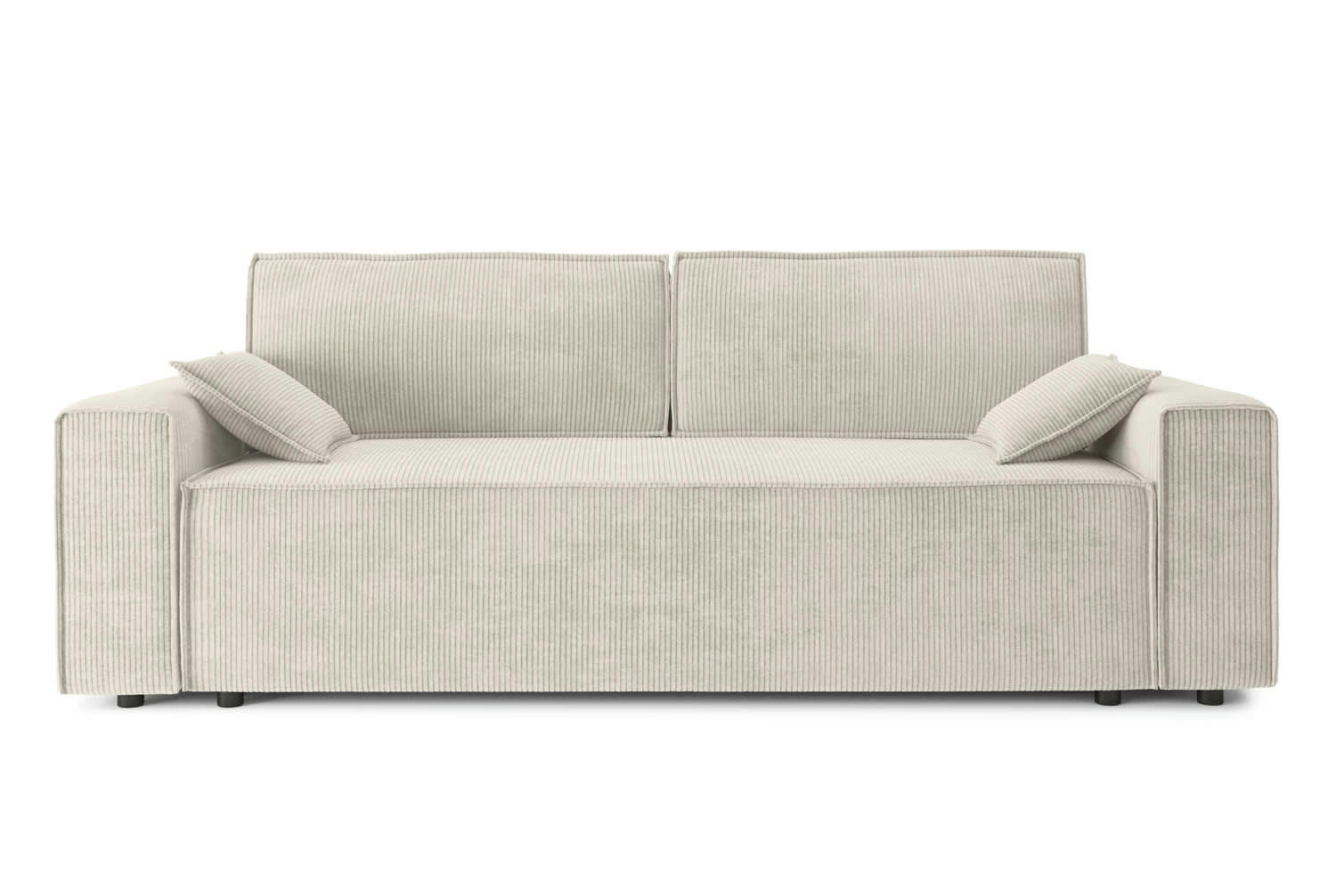 MARIUS - Canapé droit convertible en velours côtelé 3 places beige