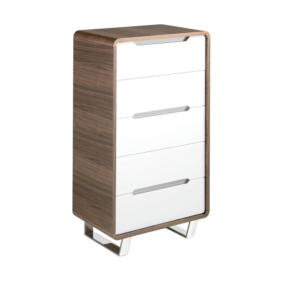 - Chiffonnier effet bois noyer et acier chromé