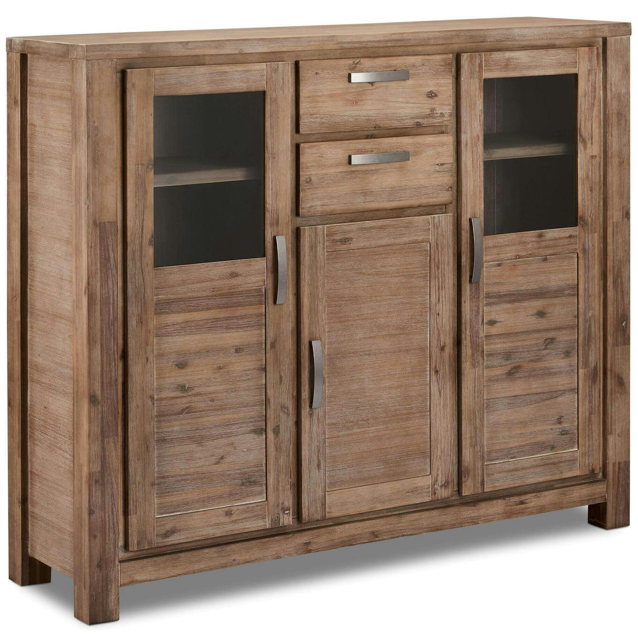 ALASKA - Buffet haut 3 portes 2 tiroirs en acacia massif marron