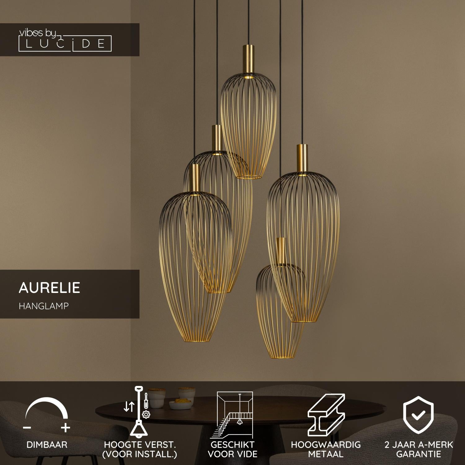 Lucide AURELIE Hanglamp - Goud