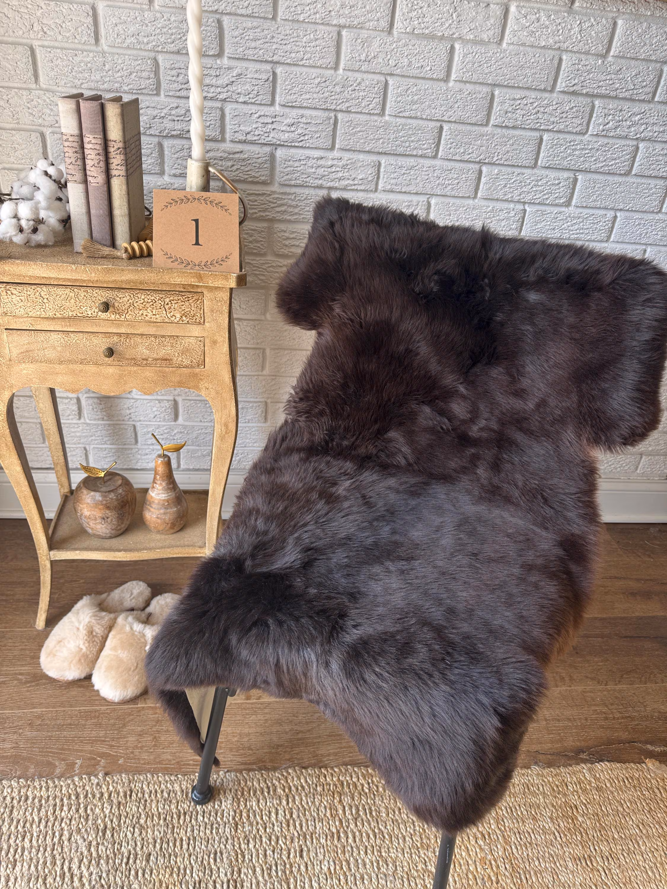 Brown Chocolate Short Wool Sheepskin Rug | Genuine Natural Sheepskin | Soft Bedside Rug | Eco‑Friendly Wool Throw