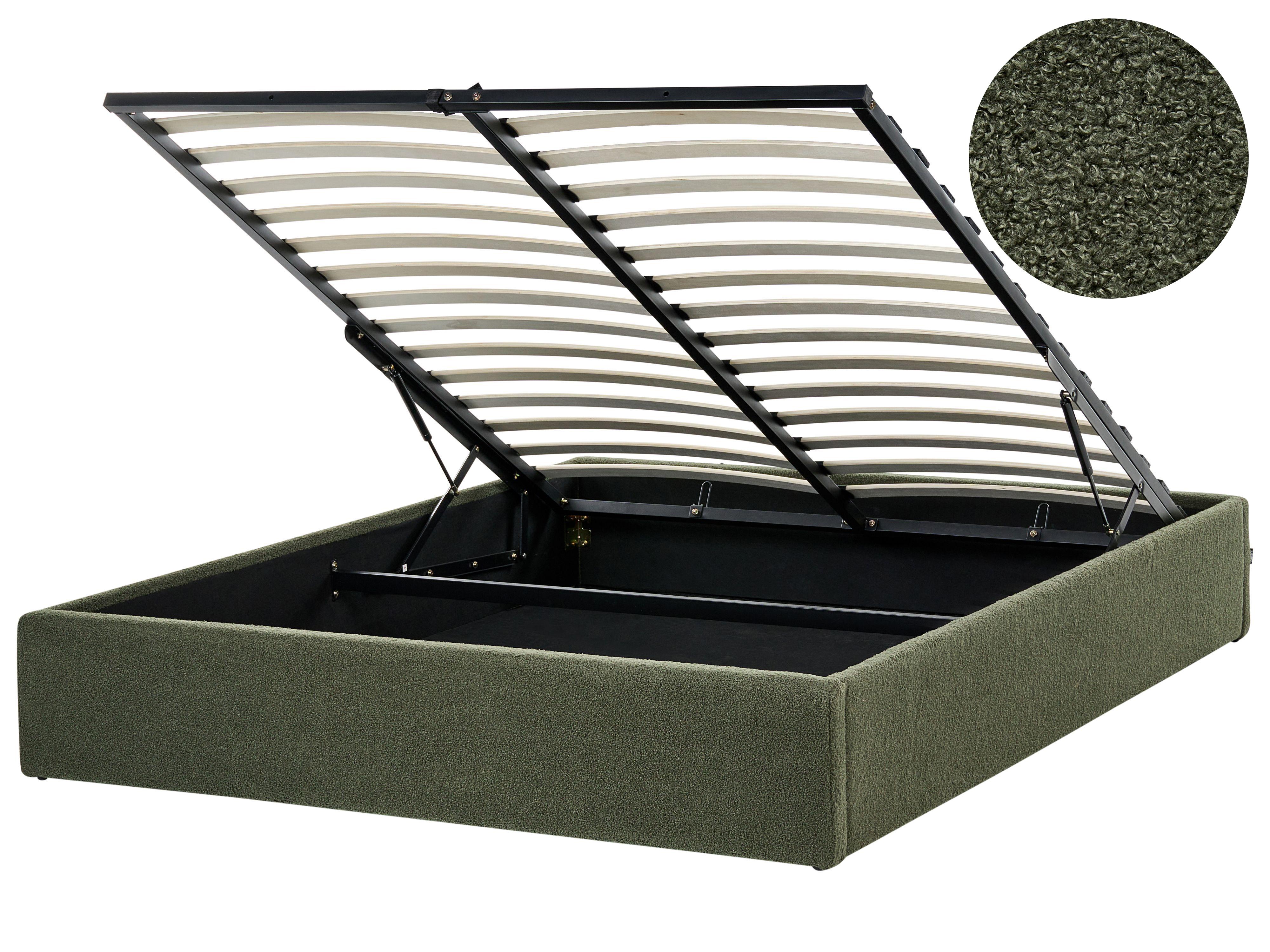 Ottoman Bed without Headboard Boucle DINAN 140 x 200 cm (EU Double) Dark Green