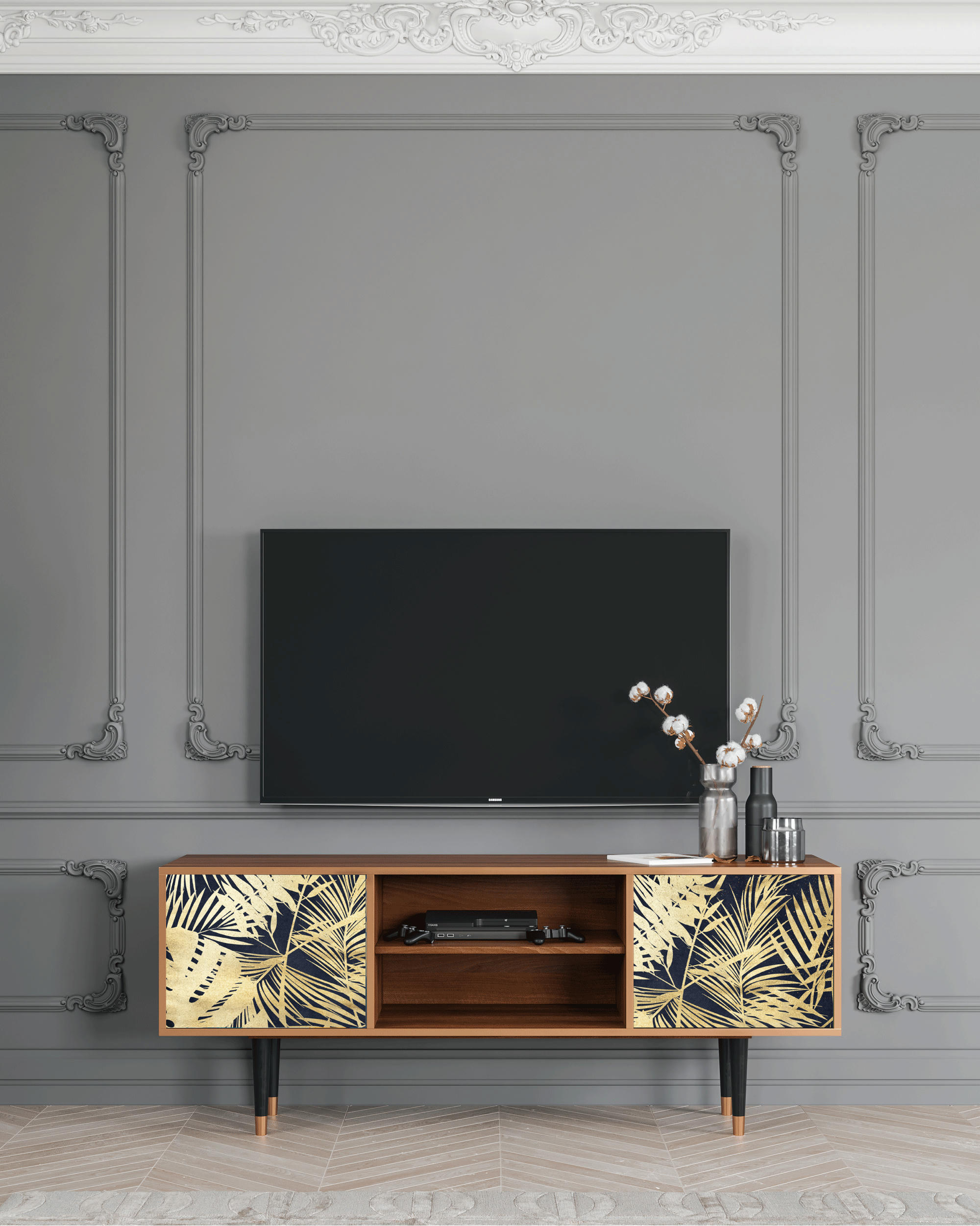 JUNGLE VIBES - Meuble TV  bleu et jaune 2 portes L 170 cm