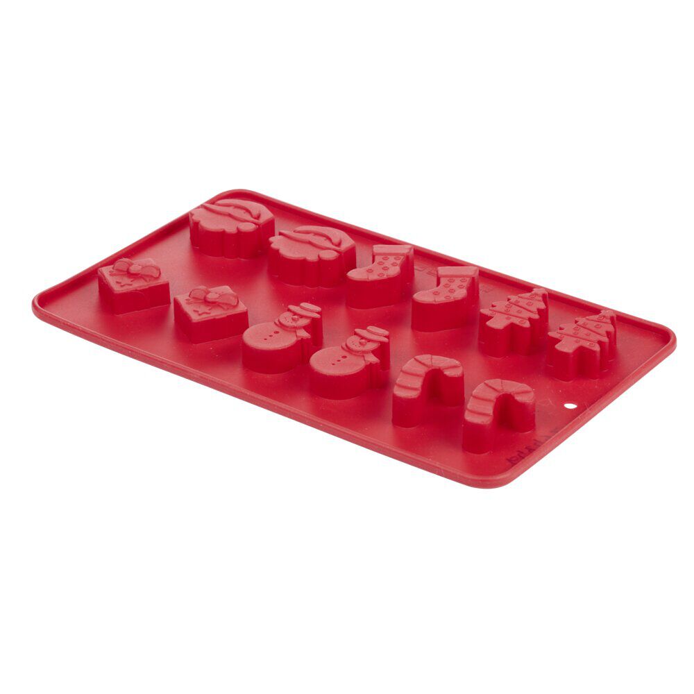 Moule à glaçons motif No&euml;l silicone L23X14XH1,3 cm (2 modèles rouge ou vert)