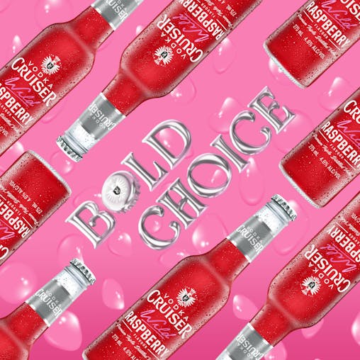 Vodka Cruiser Wild Raspberry, Refreshing Flavoured Pre-Mixed Vodka Drink, 4.6% ABV, 275mL (Case of 24 Bottles)