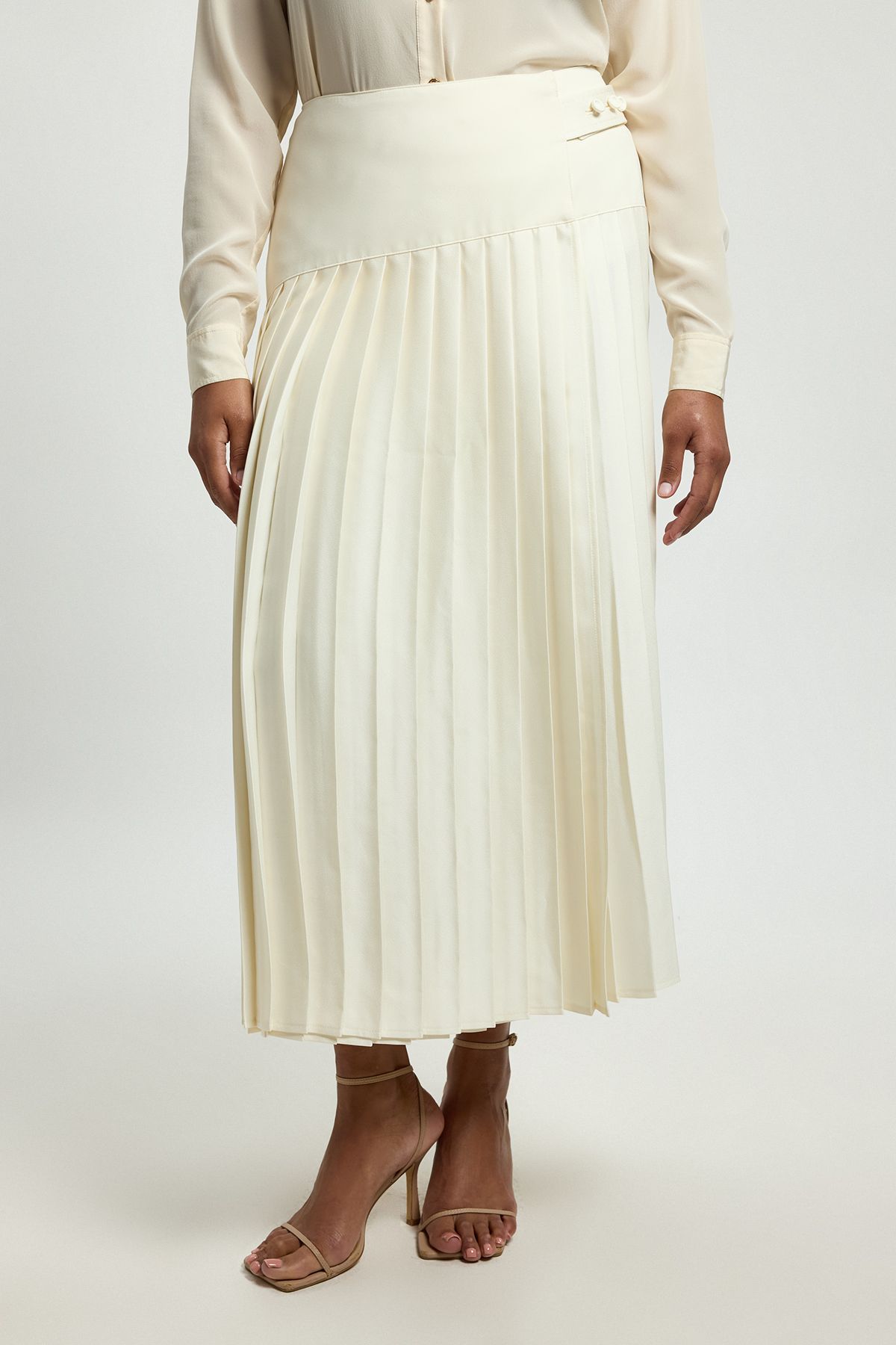 KarenMillen Plus Size Satin Tux Tailored Pleated Skirt