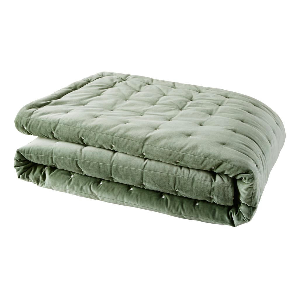CALIO - Boutis réversible en velours piqué vert 240x260