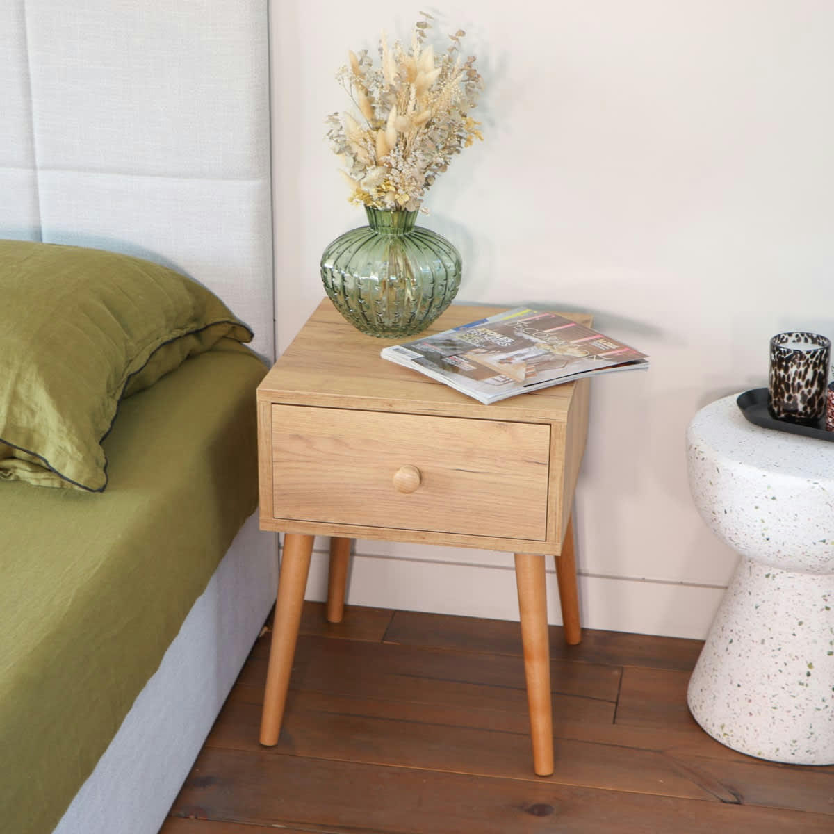 CHEVET PACO - Table de chevet effet chêne avec 1 tiroir