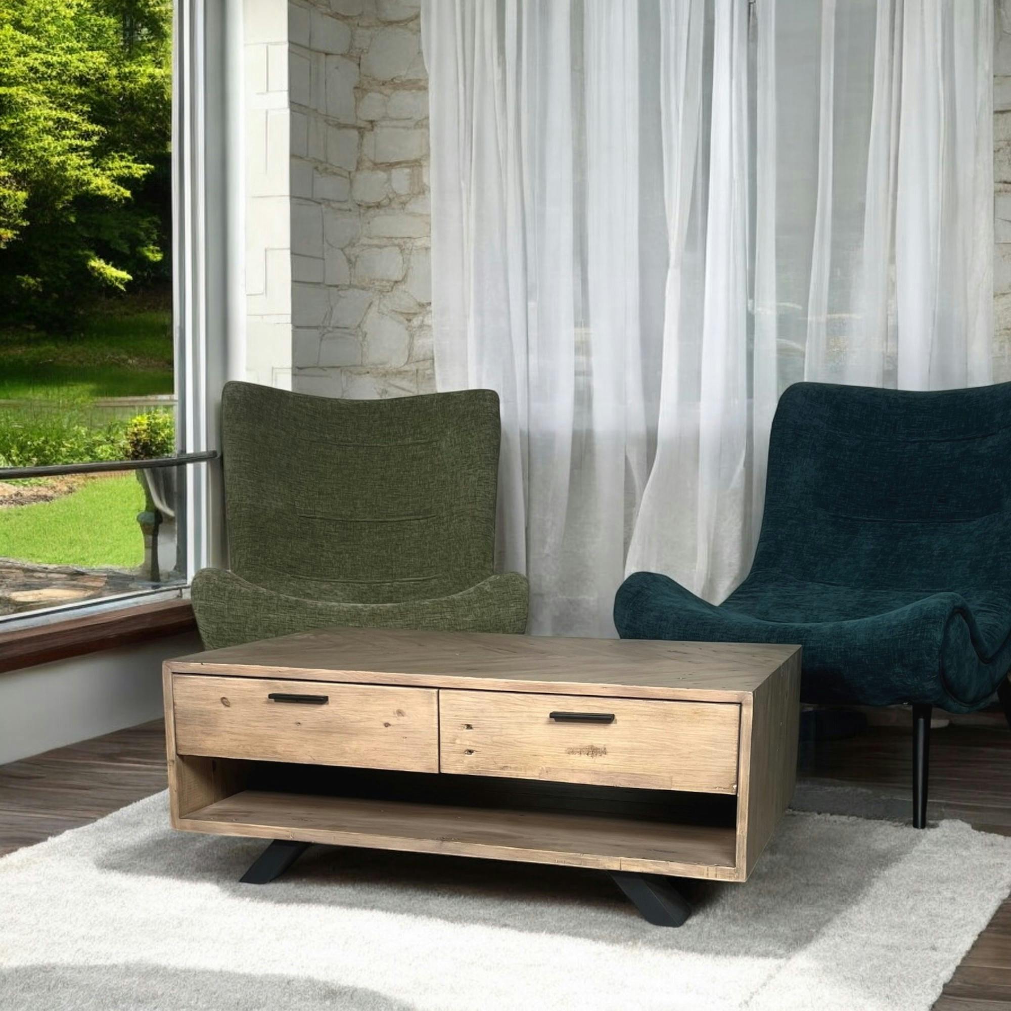 Table basse contemporaine bois recyclé VITTORIA