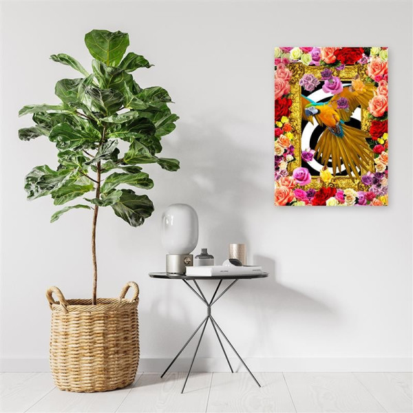 Feeby Obraz na płótnie, Papuga i kolorowe kwiaty 40x60