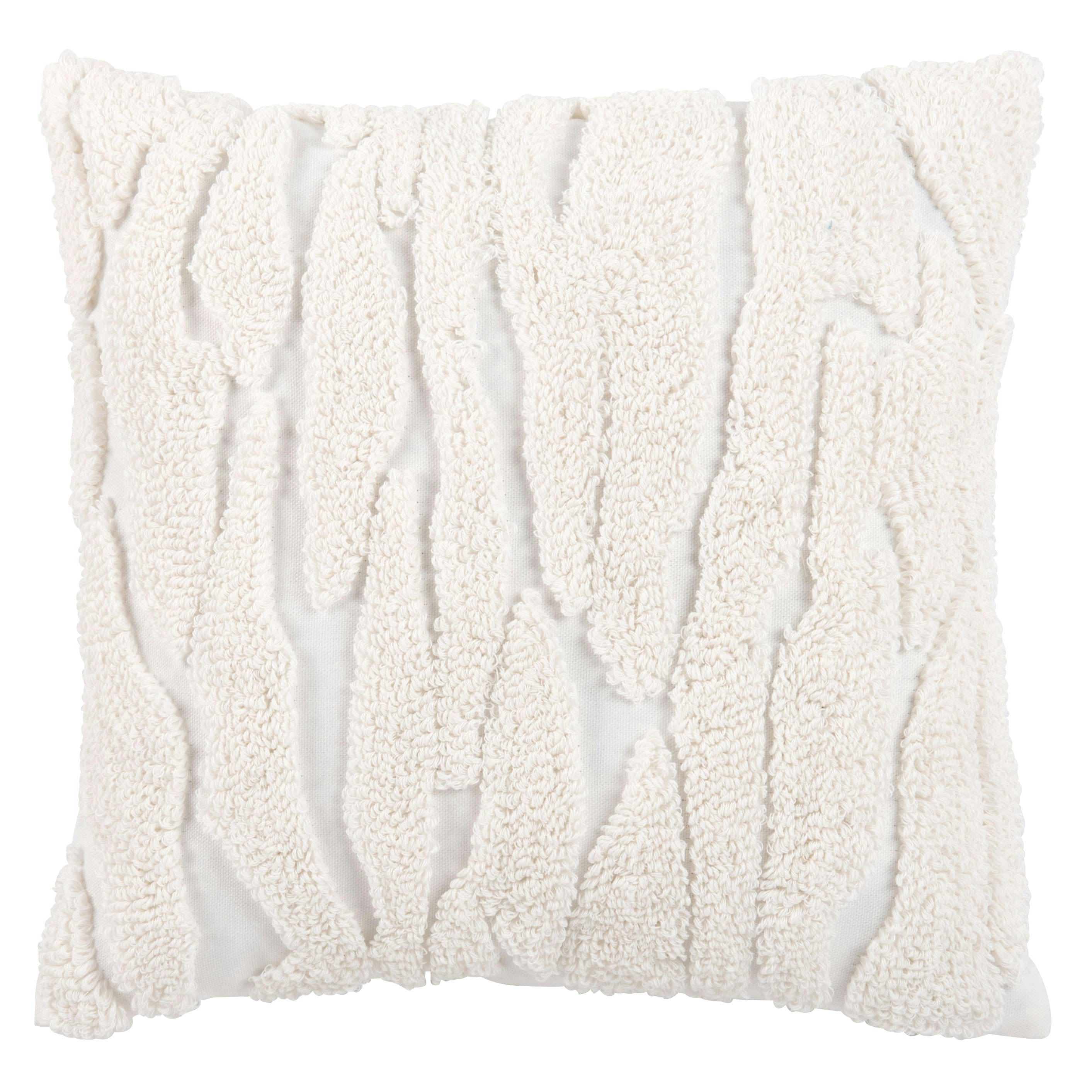 AFSAR - Housse de coussin motif en relief brodé bouclette blanc 40x40