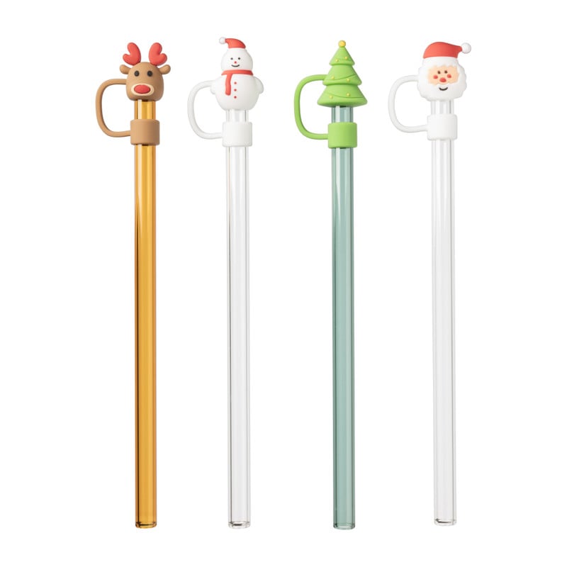 Rietjes kerst glas - set van 4 - &Oslash;1x20 cm