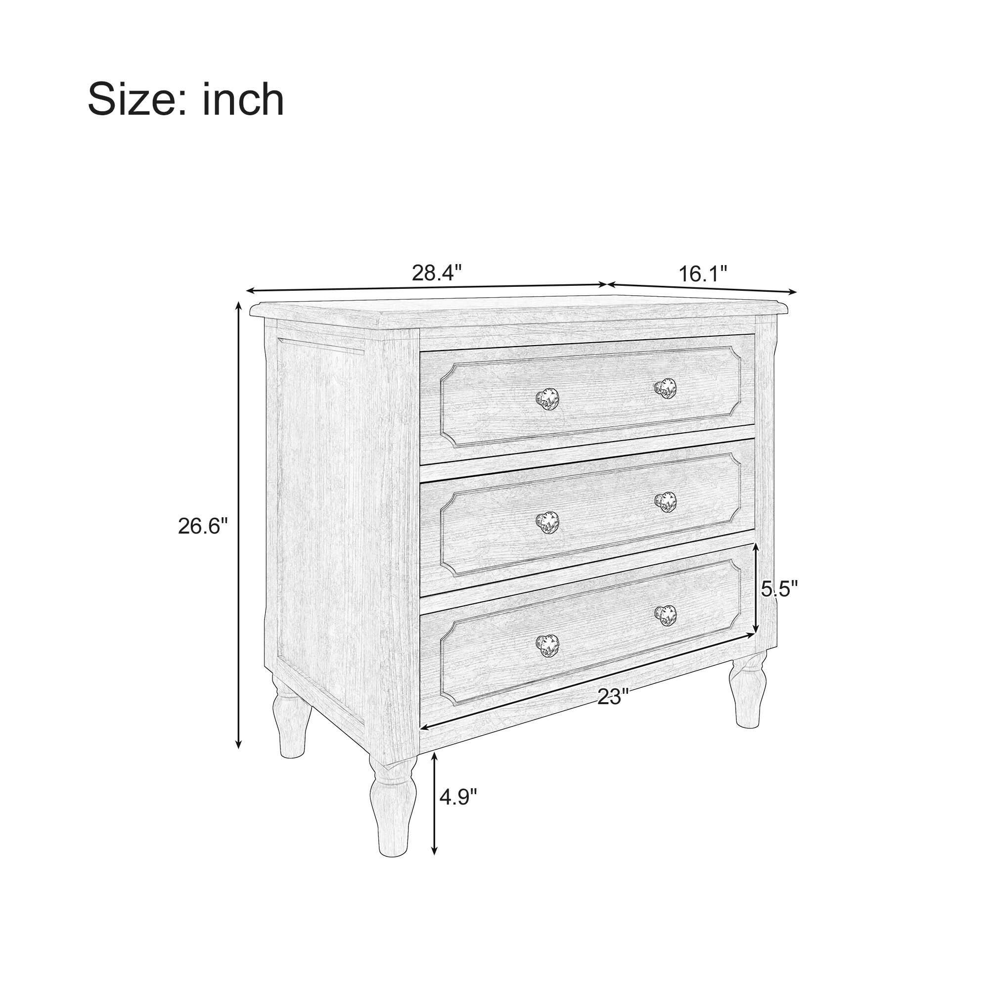 Vintage Country Style 3 Drawers Wood Nightstand, Bedside Table