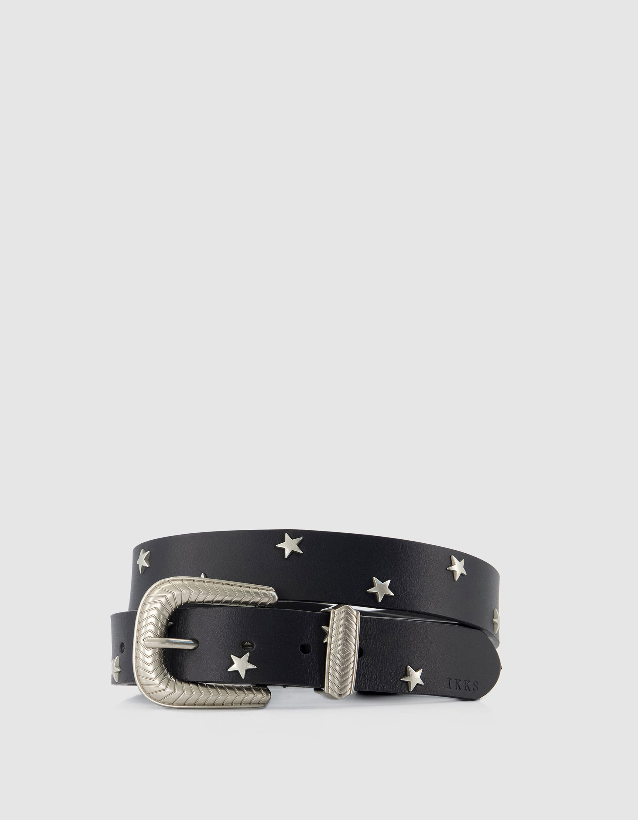 Ceinture noire cuir rivets étoiles Femme