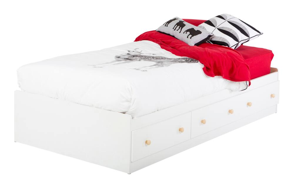 South Shore Summertime Mates Kids 3-Drawer Platform Storage Bed, Twin/Single, Pure White