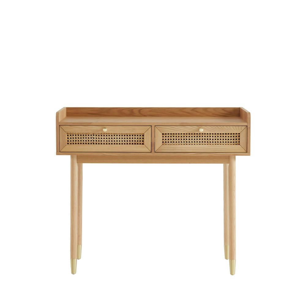 BOMBONG - Console 2 tiroirs en bois et cannage L100cm bois clair