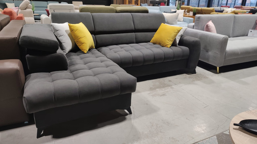 Narożnik Porto Mini 170x255 cm Alcantara Grafit Funkcja Spania Pojemnik