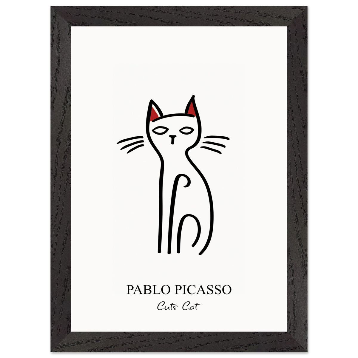 Artfulprints Poster met Lijst Pablo Picasso - Cute cat  - A4 21x29.7 cm - Zwart / Wit