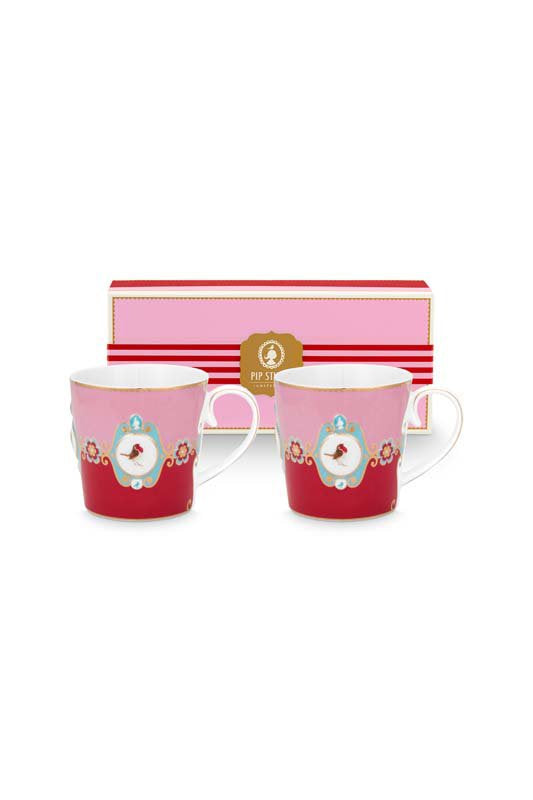 Pip Studio Mokken - Love Birds Medallion - Rood Roze - 300ml - Set van 2