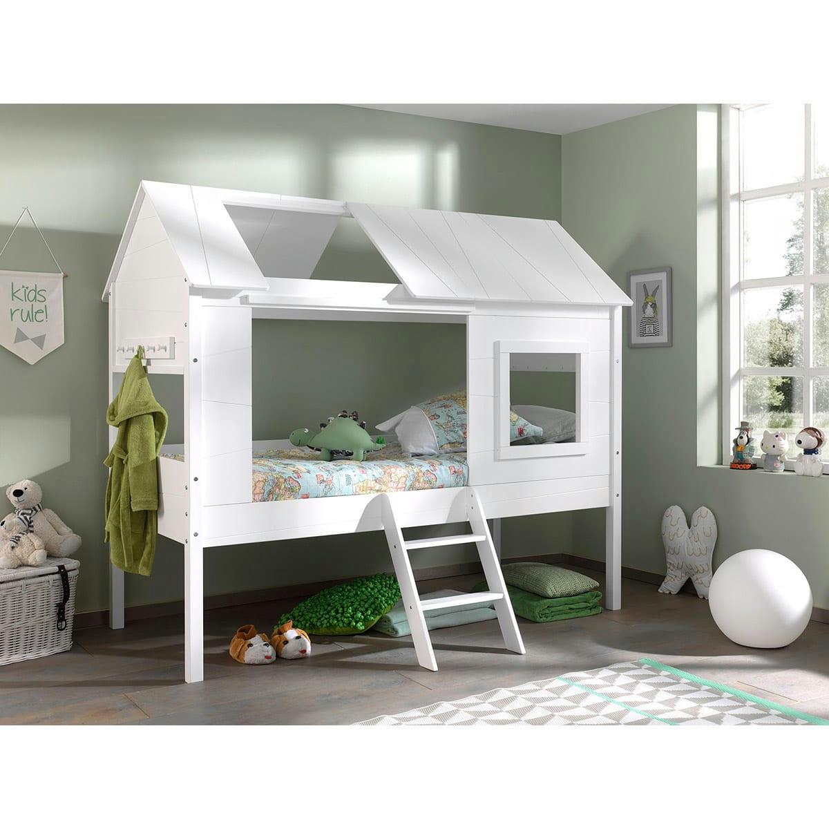 CHARLOTTE - Lit cabane 90x200 sommier inclus blanc