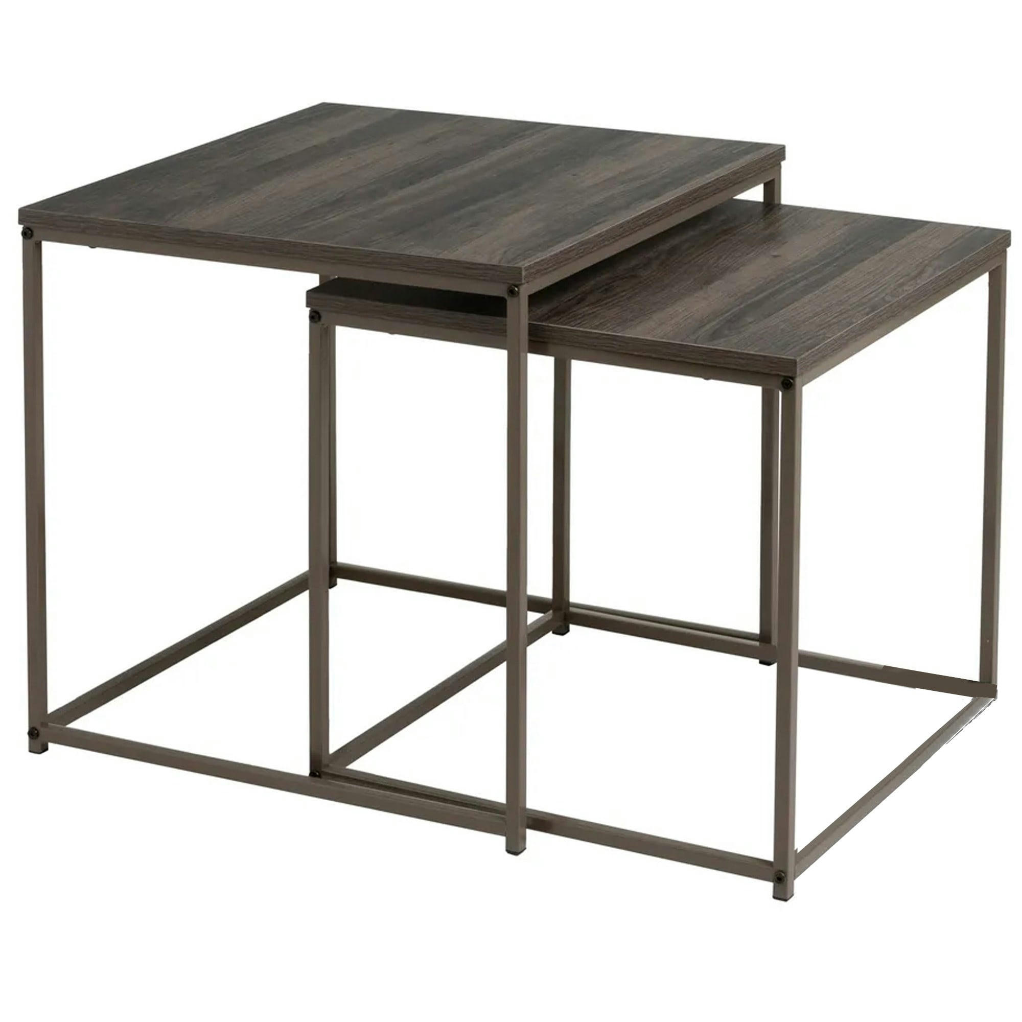 - Set de 2 tables basses gigognes bois et métal gris 50x50x50cm