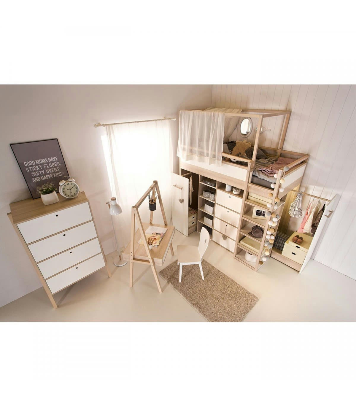 SPOT - Commode 3 tiroirs et 1 porte abattant - Blanc et beige